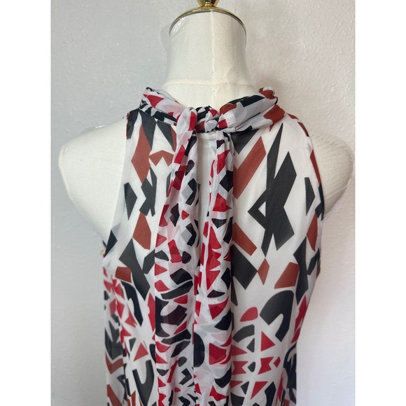 Abstract Print Halter Shift Neck Wrap Lined Dress M. Eva Mendes Sheer Size Small - Picture 3 of 7